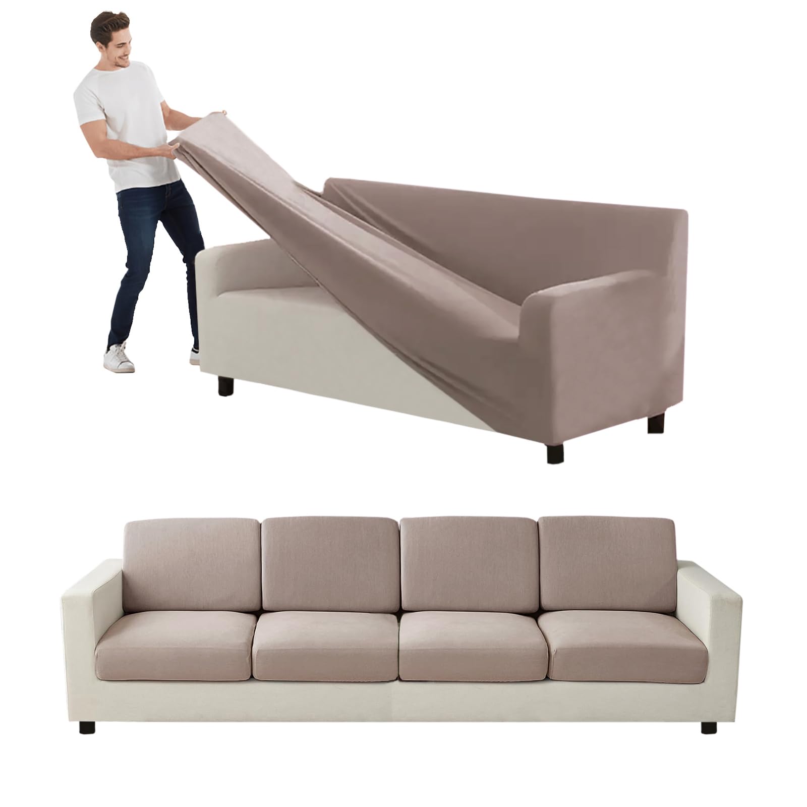 VFGFDJNDFX Couch Cover Velvet, Stretch Sofa Covers with Separate Main Cover Backrests and Seat Cushions Couch Cover, for Living Room Furniture Slipcovers (Taupe,XL Sofa - 11 PCS)