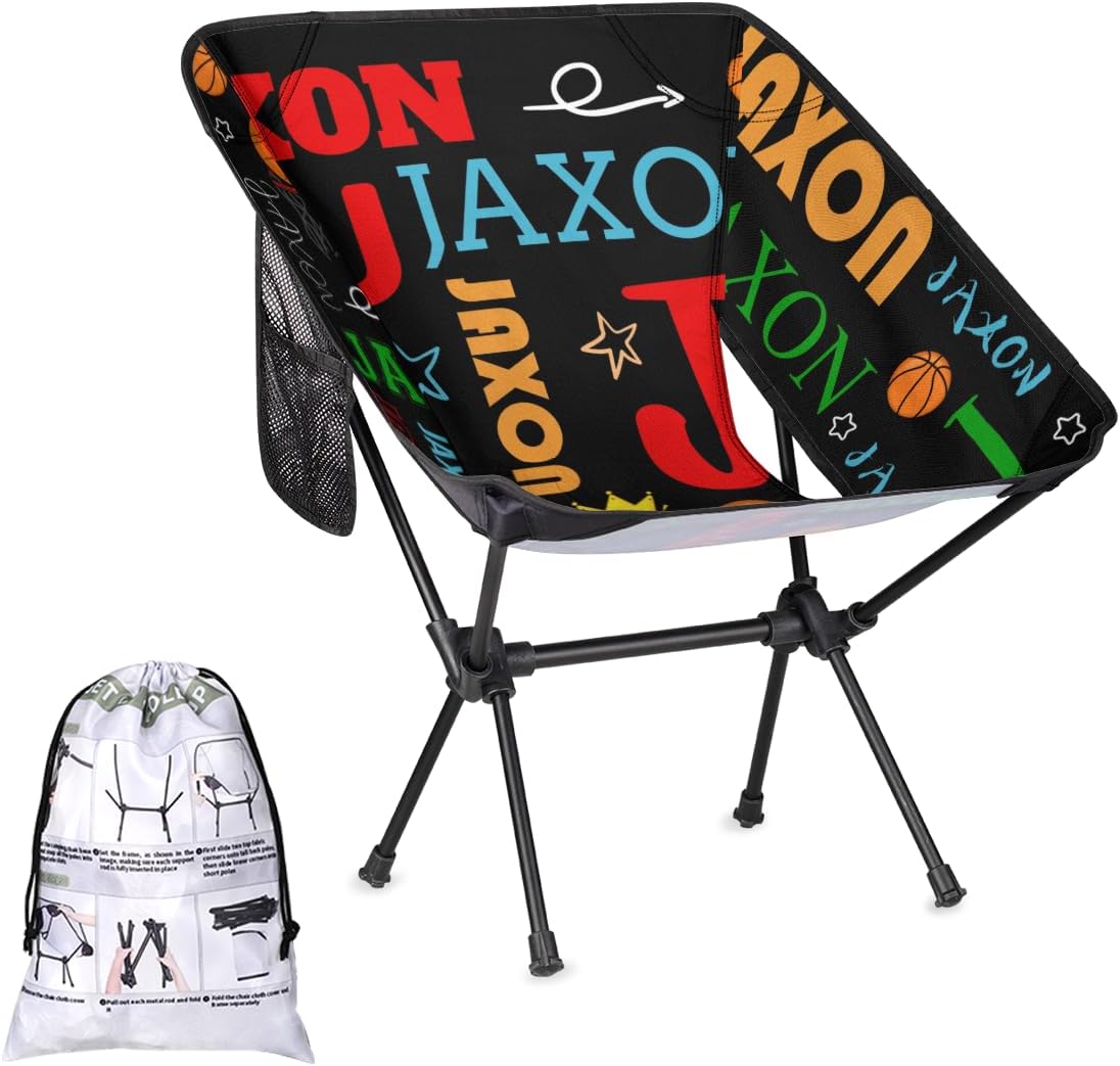Custom Basketball Camping Chair Personalized Portable Backpacking Chair with Name Lightweight Folding Chair for Beach, Hiking