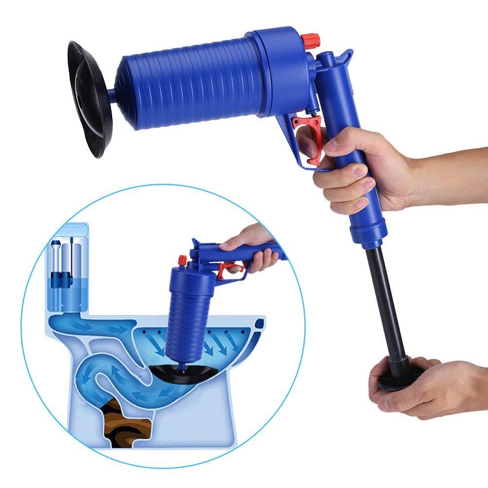 Ducomi Pistola de Limpieza de Drenaje – Herramienta de Desbloqueo de Inodoro para Tuberías Obstruidas - Blaster de Drenaje de Alta Presión de Aire -Bomba de Apertura para Baño, Cocina, Bañera (Azul)