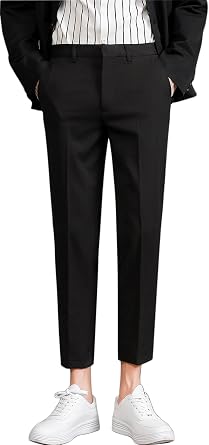 ESSYSHE Mens Cropped Slim Fit Dress Pants Tapered Ankle Dress Pants Suit Pants