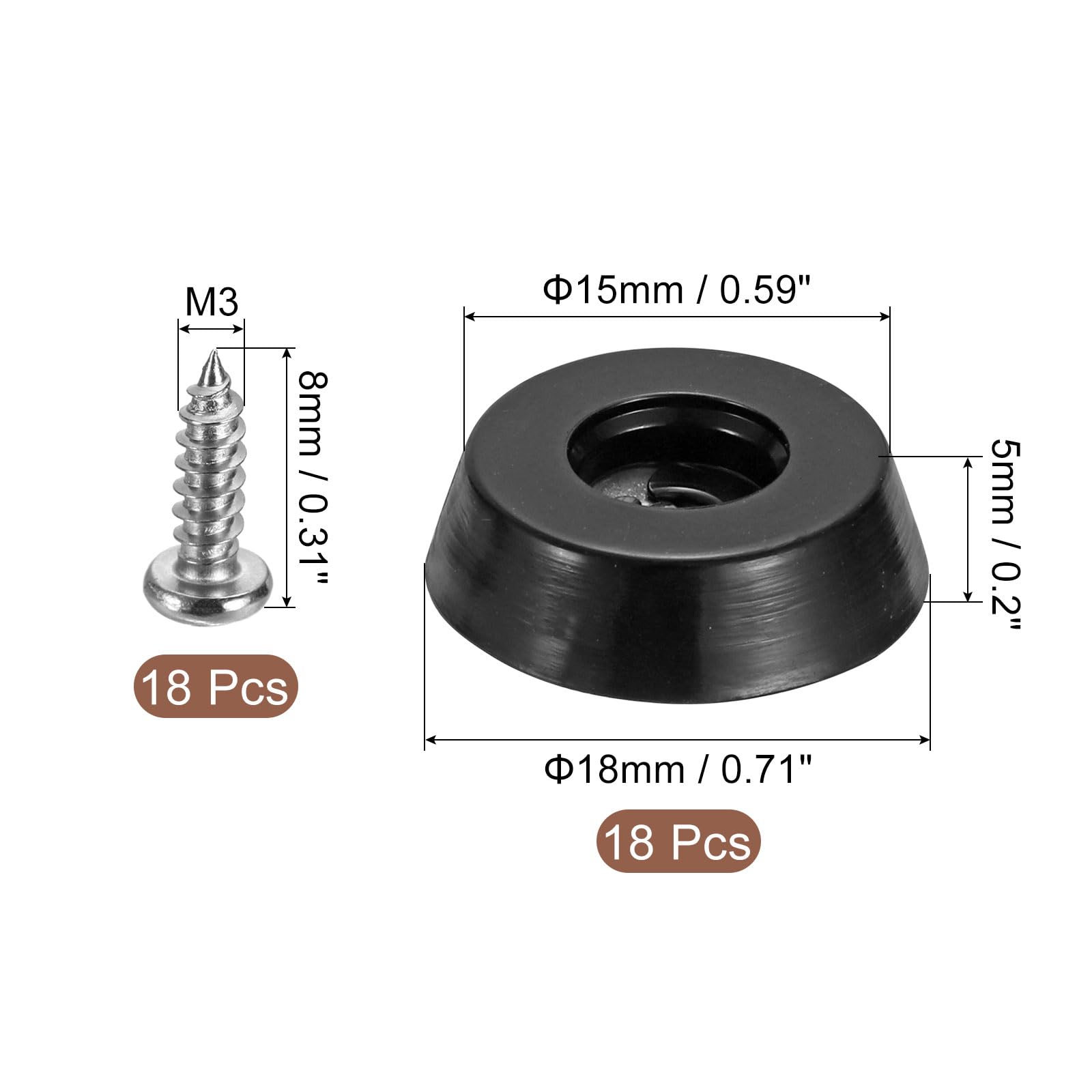 uxcell 18Pcs Rubber Bumper Feet, 0.2" H x 0.71" W Round Pads with Stainless Steel Washer and Screws for Furniture Appliances - Image 2