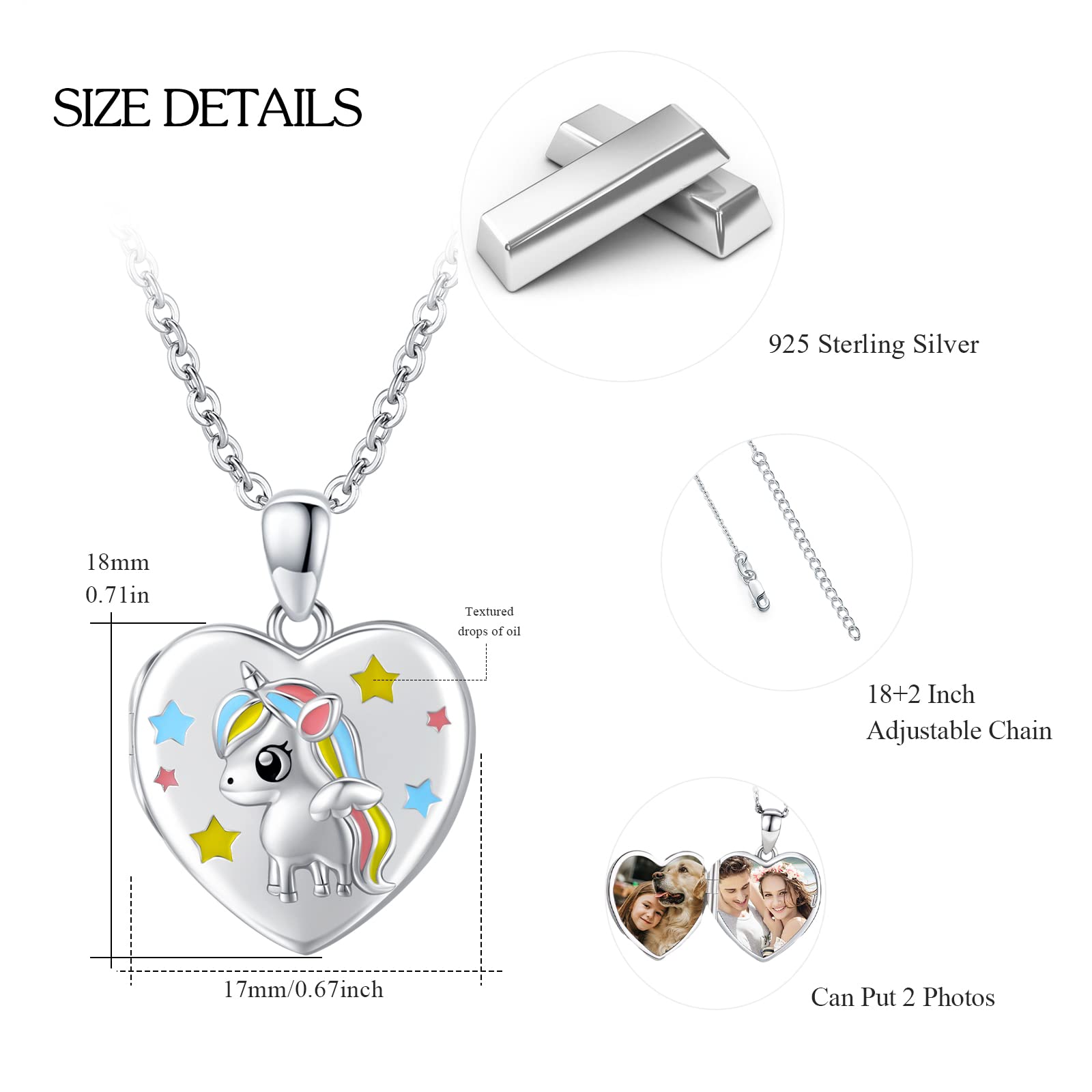 OHAYOO Einhorn Kette mit Bild 925 Sterling Silber Einhorn AnhäNger Medallion Zum Öffnen mit Bild Schmuck Geschenke für Frauen MäDchen Kinder