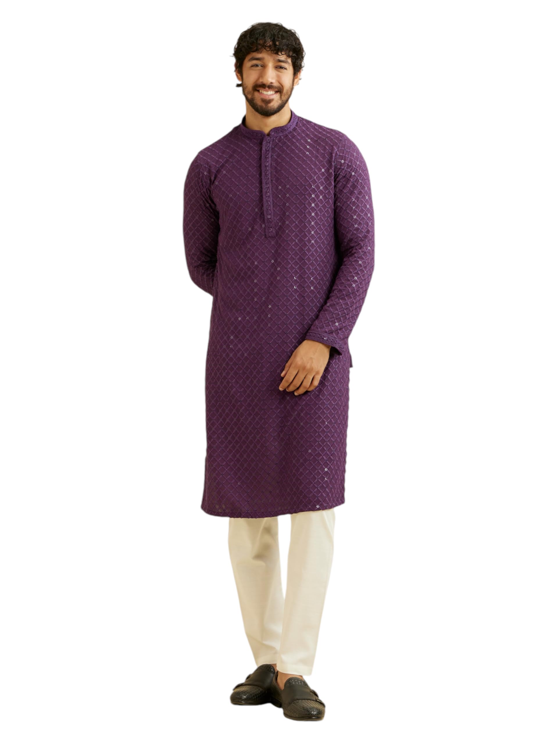 manyavar Men's Viscose Chikankari | Sequined Kurta Set (2pcs)-picture-16
