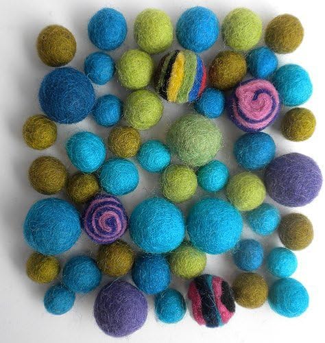 Wool Felt Pom Poms- 50 Cool Tones