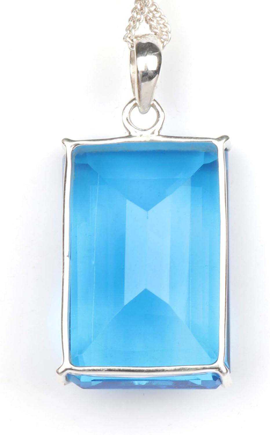 GEMHUB 105 Carat Blue Topaz Gemstone Pendant Without Chain 925 Sterling Silver Emerald Shape Topaz Pendant Without Chain - Image 3