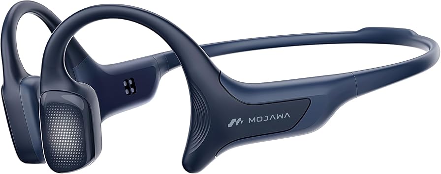 mojawa HaptiFit Terra Advanced Smart Sports Wearable, Open Ear Bluetooth Bone Conduction Headphones with Mic and 32GB MP3, Waterproof Wireless Earphones for Workouts, Swimming and Running, Deep Blue