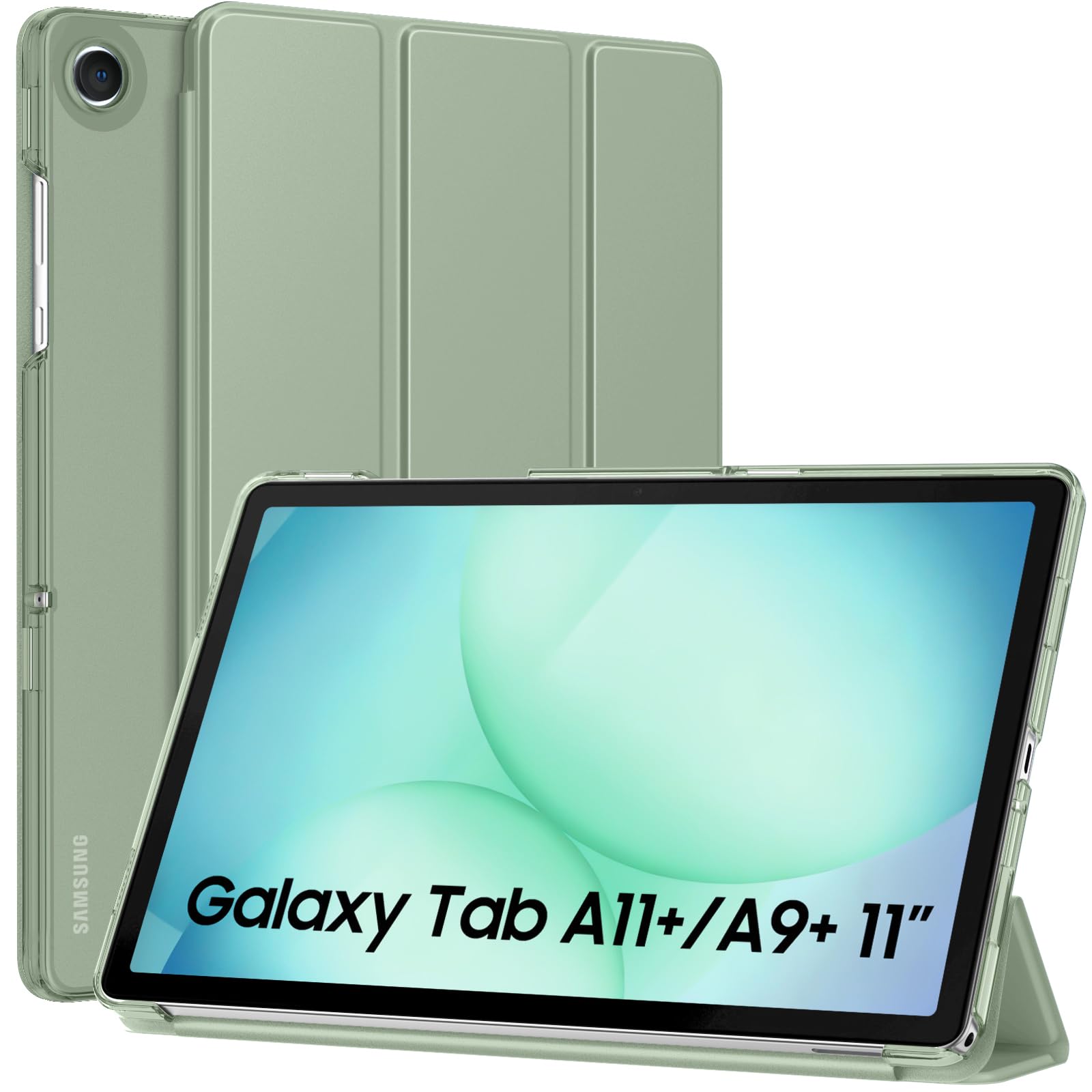MoKo Slim Case for Samsung Galaxy Tab A11+ Plus/ A9+ Plus 11 Inch | Smart Stand Hard PC Translucent Back Shell Cover for Galaxy Tab A11+/A9+ Tablet, Auto Sleep/Wake, Sage Green
