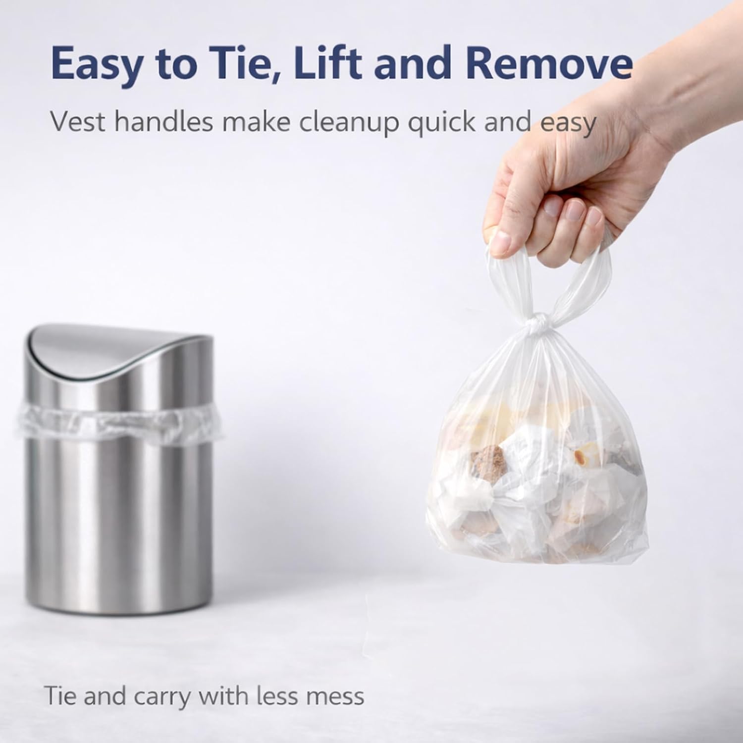 Mini Trash Bags 1.6 Liter/0.4 Gal- 200 Count Tiny Clear Trash Can Liners for Countertop, Desktop, Makeup & Kitchen Scrap Bags | Leakproof Small Plastic Bags with Handles