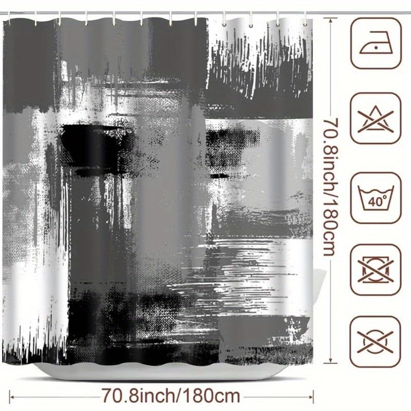 Rideau de douche abstrait gris et noir en polyester imperméable 160x230 cm pour salle de bain