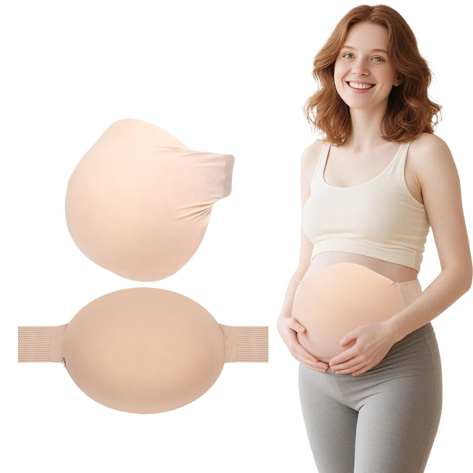 Ultra Lightweight Fake Pregnancy Belly, Realistic Memory Sponge Bump with Adjustable Strap for Maternity Shoot & Cosplay, Nude, 5-7 Months