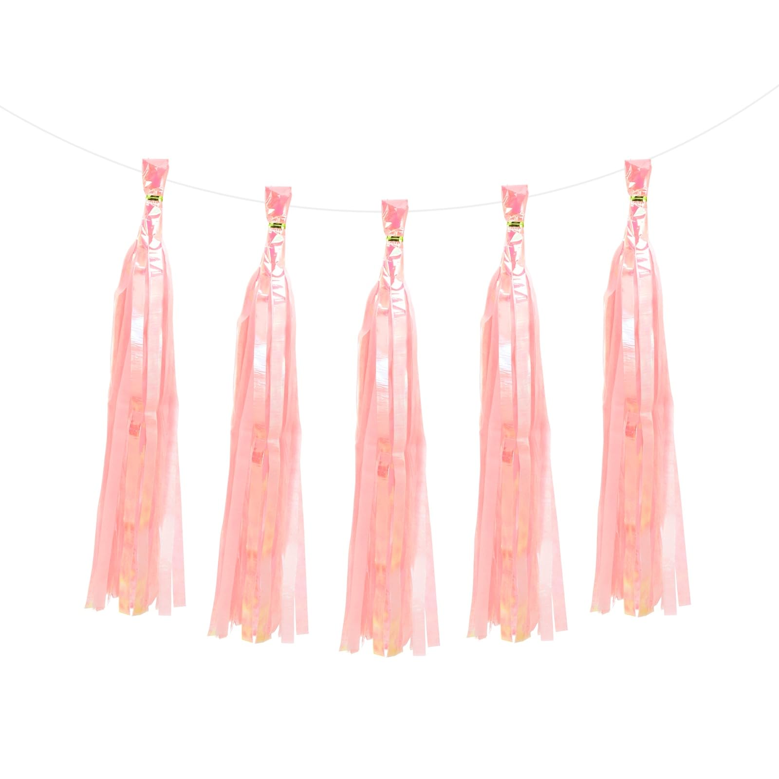 sourcing map 5Pcs Iridescent Tassel Garland Banner Tissue Paper for Streamers Party Decorations, Valentine's Day Birthday Decor for Women with Rope and Tie Wire (Light Coral, 14.6Inch)