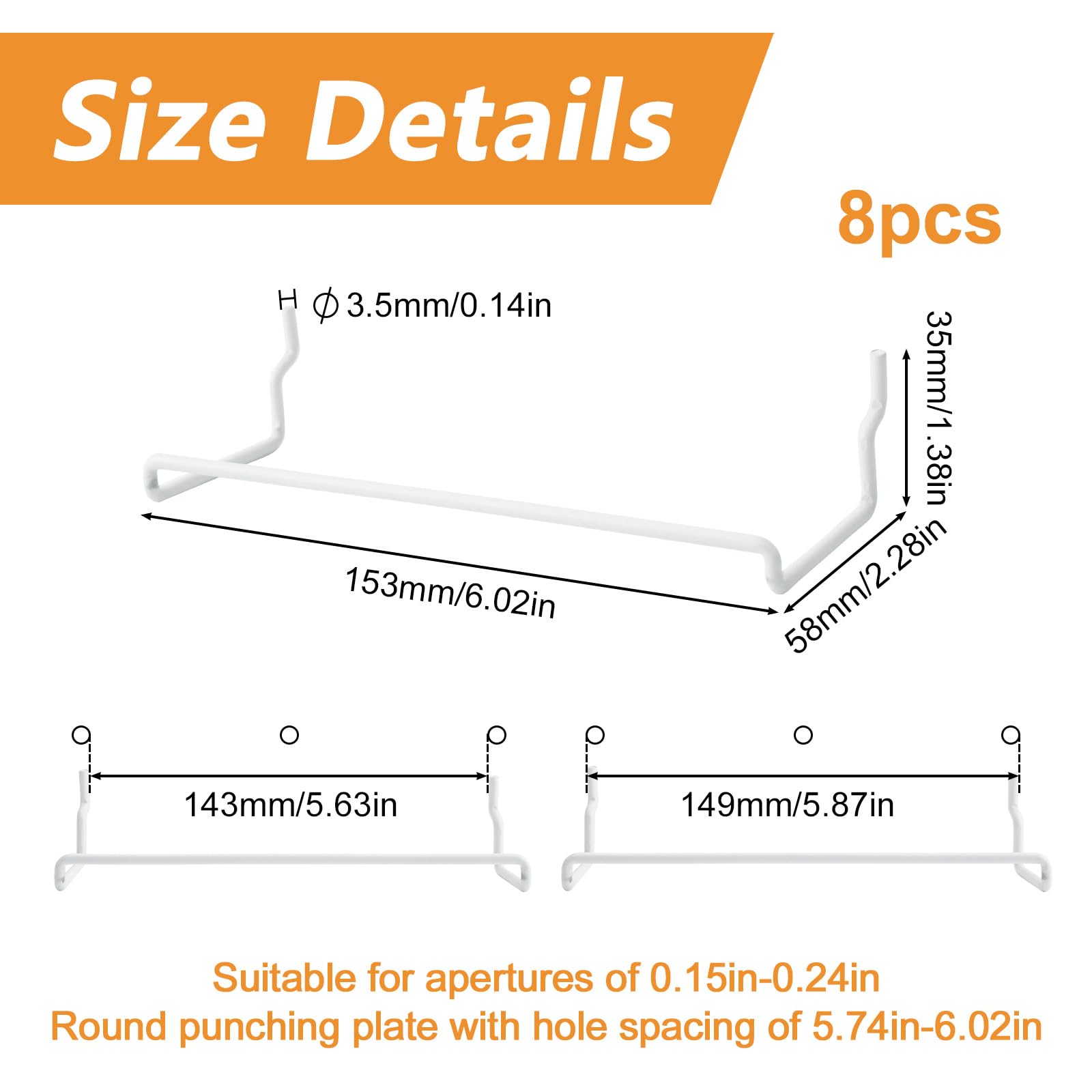 MOROBOR 8 Pcs Medium Paper Towel Holder Accessories, Pegboard Paper Towel Holder Pegboard Accessories for Craft Room, Laundry Room, Bathroom, Pegboard Extendable Peg Board Organizer (White)