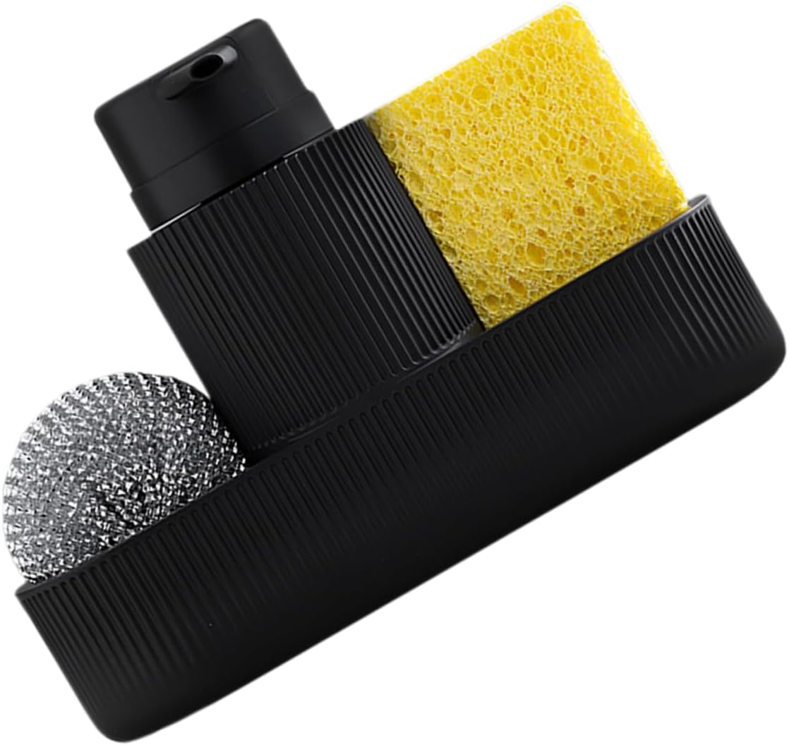 1set Kitchen Soap Dispenser Sponge Tray Dish Soap Pump and Brush Holder Multifunctional Cleaning Organizer for Kitchen Sink