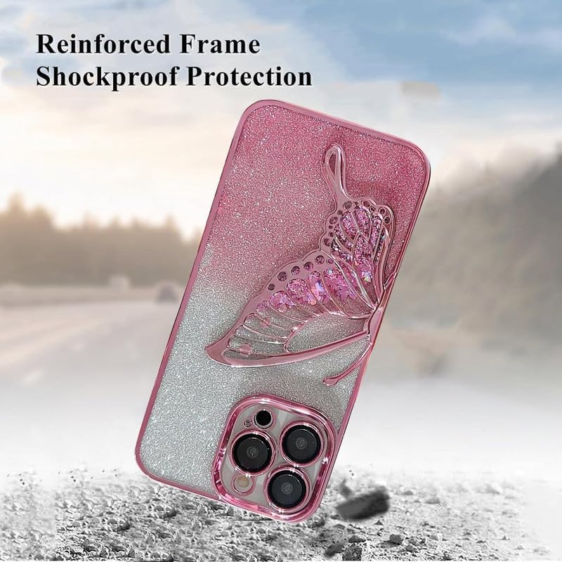 Image of MIDOS Thermoplastic Polyurethane Designed Compatible With iPhone 14 Pro Max Case With Glitter Cute Butterfly Plating Design Aesthetic Women Girls Cover For iPhone 14 Pro Max (Pink)