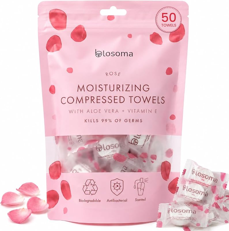 Toalhas comprimidas em formato de rosa Blosoma para viagem e salão de beleza, descartáveis, pacote com 50