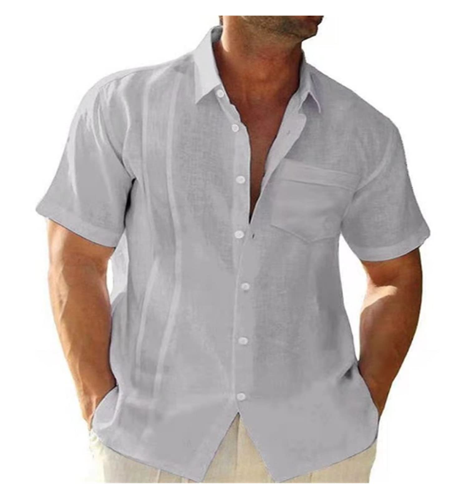 Chemise manche courte homme gris XXL en coton léger pour l'été