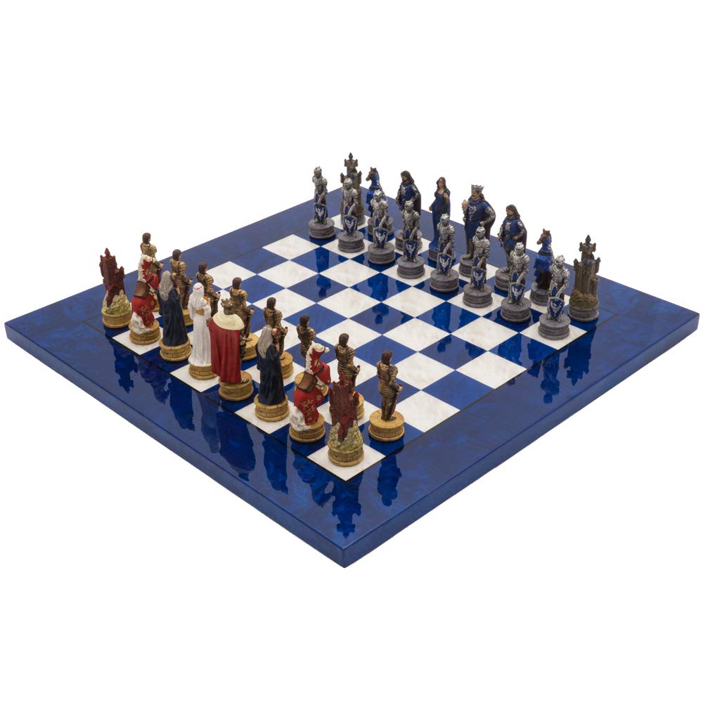 Regencychess The King Arthur Hand Painted Themed Luxury Blue Chess Set by Italfama