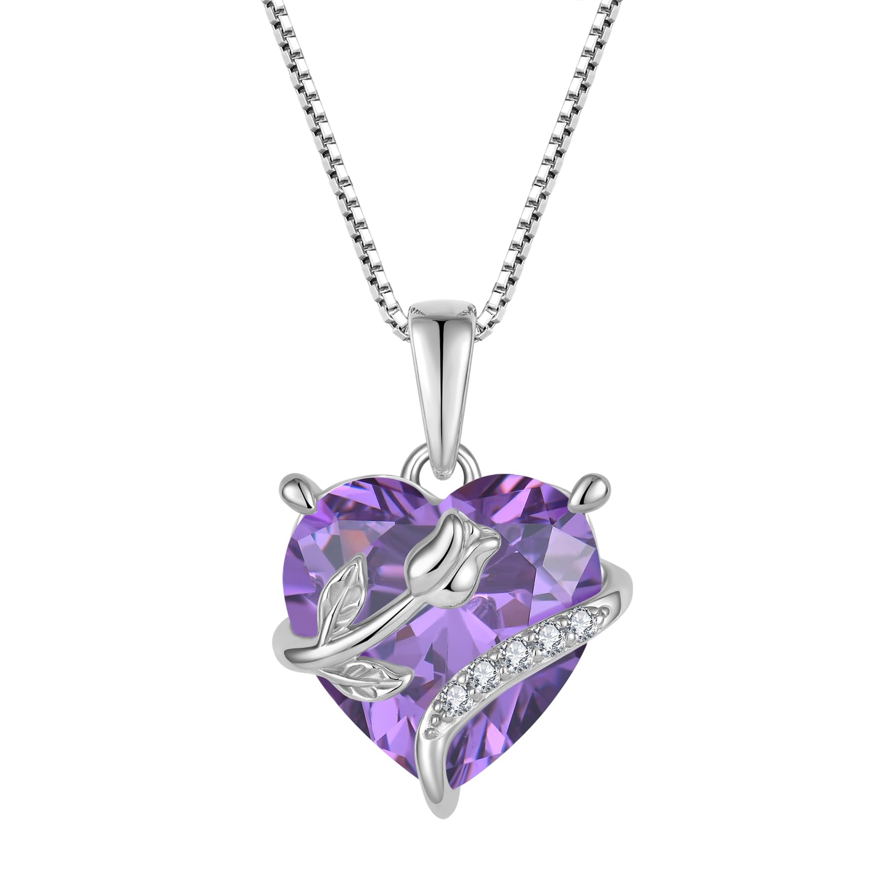 Herz Rose Kette Damen Silver Zirconia Geburtsstein Schmuck Muttertag Geburtstag Weihnachten Valentinstag Geschenke für Frauen Sie