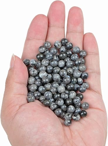 Miniatura 268 de Bymitel - 140 cuentas de cristal natural, piedras preciosas redondas energéticas y curativas sueltas con cordón elástico para hacer joyas, pulseras