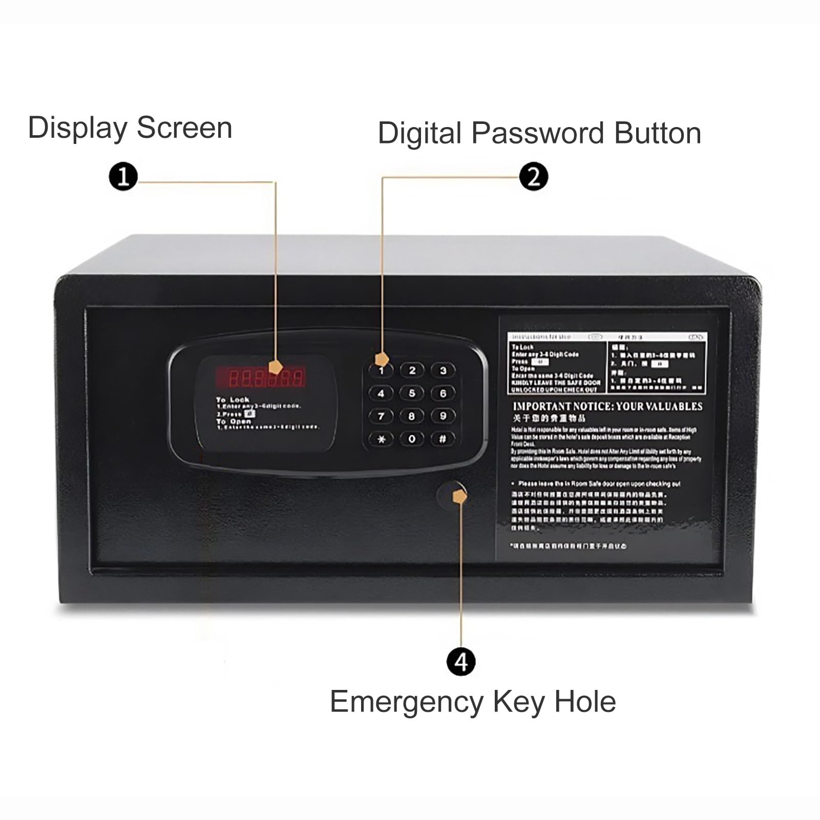 Cassaforte Piccola Cassetta di Sicurezza con Chiave Safe per Hotel, Ufficio, Casa, 42×37×20 cm