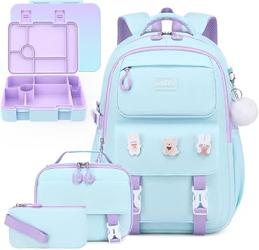 DIGOBAY 4PCS Girls Backpack with 43OZ Bento Box Lunch Bag Pencil Case