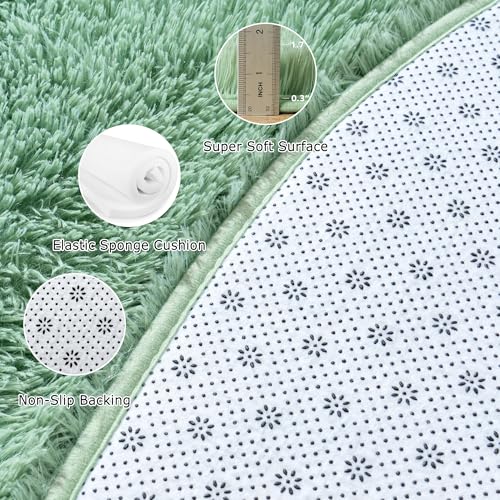 Sage Green 6FT Round Fluffy Area Rug - Super Soft Microfiber Shaggy Carpet for Kids Room, Nursery, Bedroom