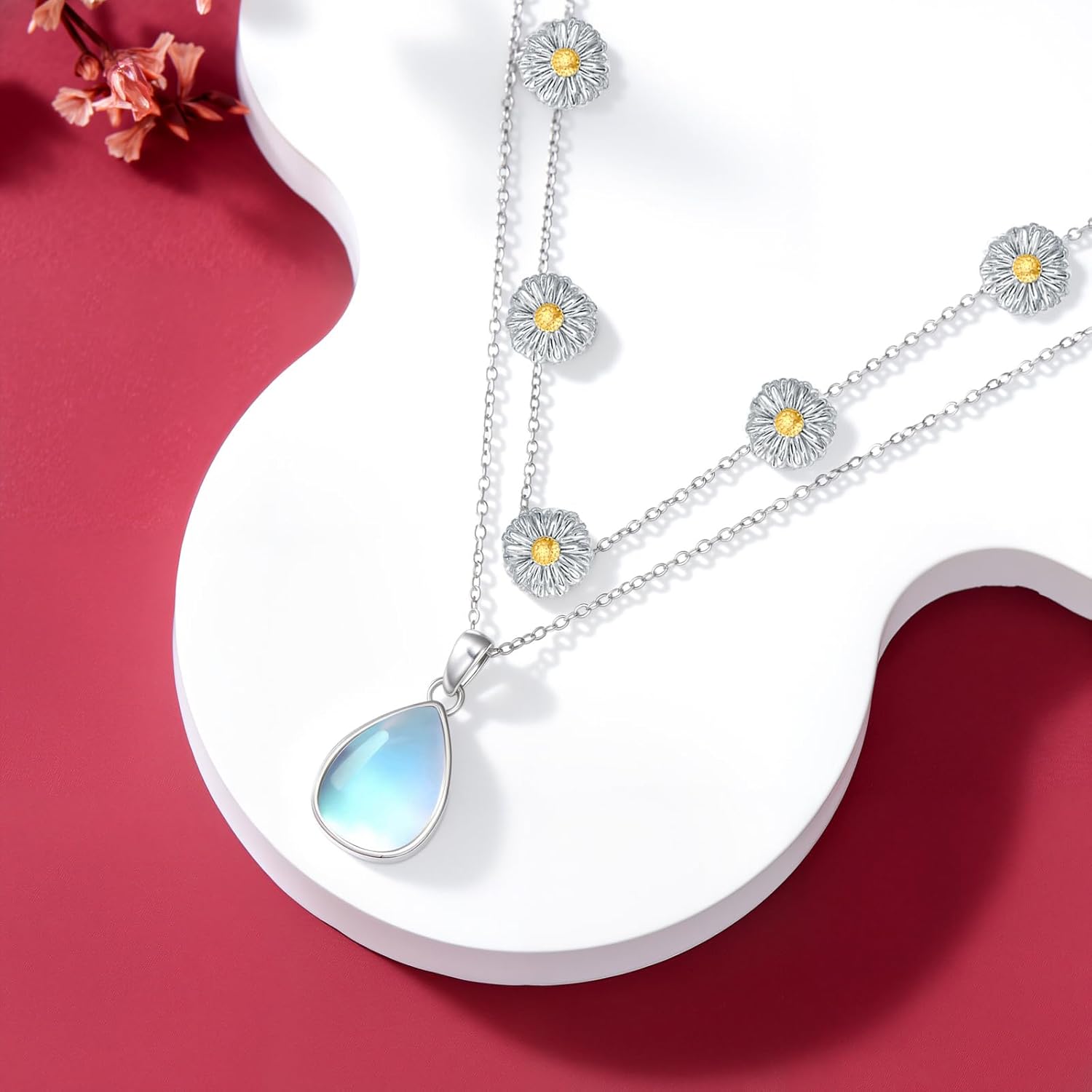 Daisy Layered Necklace for Women 925 Sterling Silver Moonstone Daisy Flower Pendant Ladies Jewelry Gifts - Image 4
