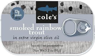 Cole's Smoked Rainbow Trout Fillet in Extra Virgin Olive Oil | 3.2oz Canned, High Protein Vitamin D, Keto Paleo Friendly