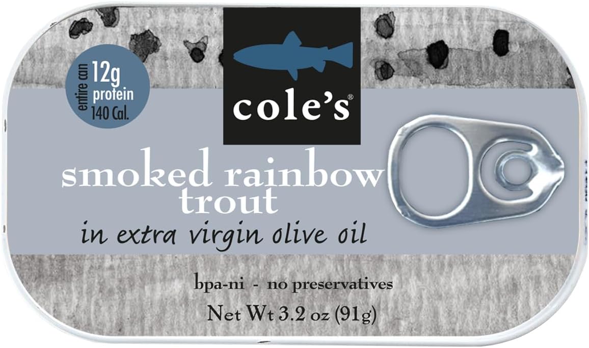 COLE’S - Smoked Trout Fillet with Extra Virgin Olive Oil | 3.2oz Hand-Packed Canned Fish | High in Protein & Vitamin D | Preservative Free | Single Unit