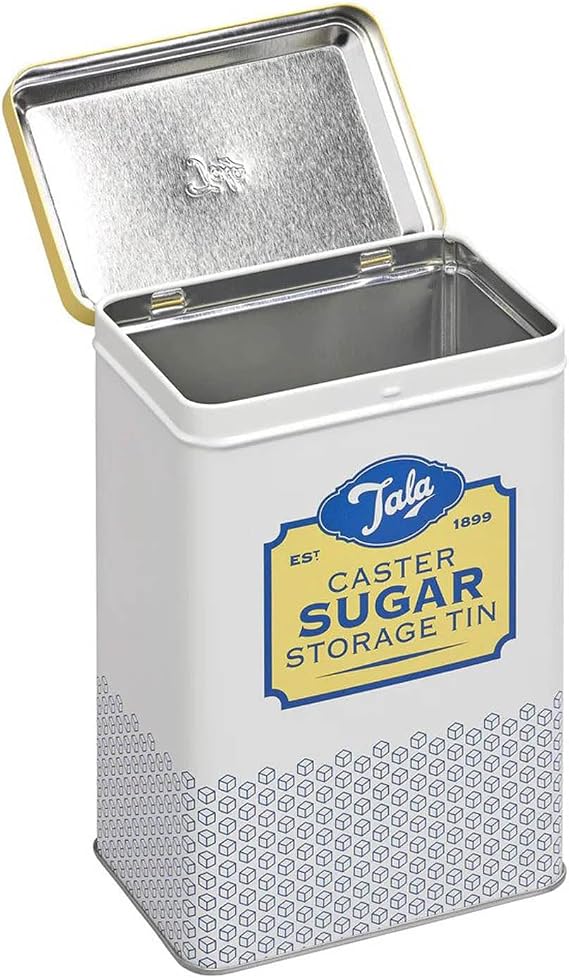 Tala Originals Storage Tin, Metal, Yellow and Cream Nostalgic Design, Holds a Full Bag of Caster Sugar (Sugar Not Included)