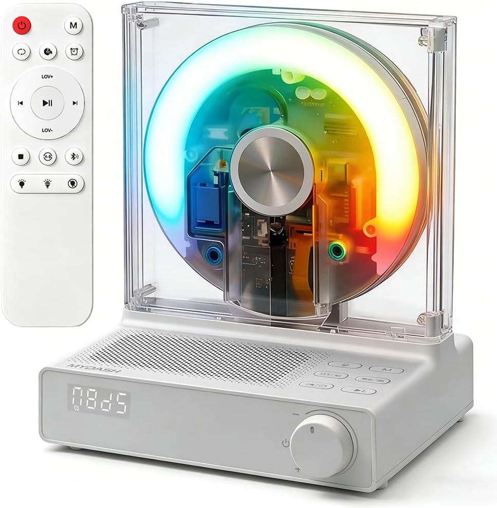 MYDASH Retro Bluetooth CD Player for Home with Speakers, Remote, USB, AUX