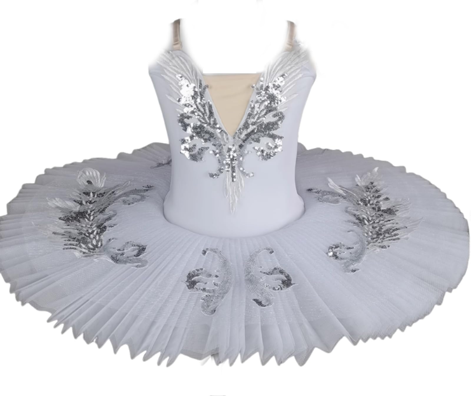 OTMYIGO Robe Tutu de Danse de Ballet du lac des cygnes pour Filles, Justaucorps à col en V Tenue de Danse de Ballerine, Tutu crêpe Robe de Danse fête de Ballerine