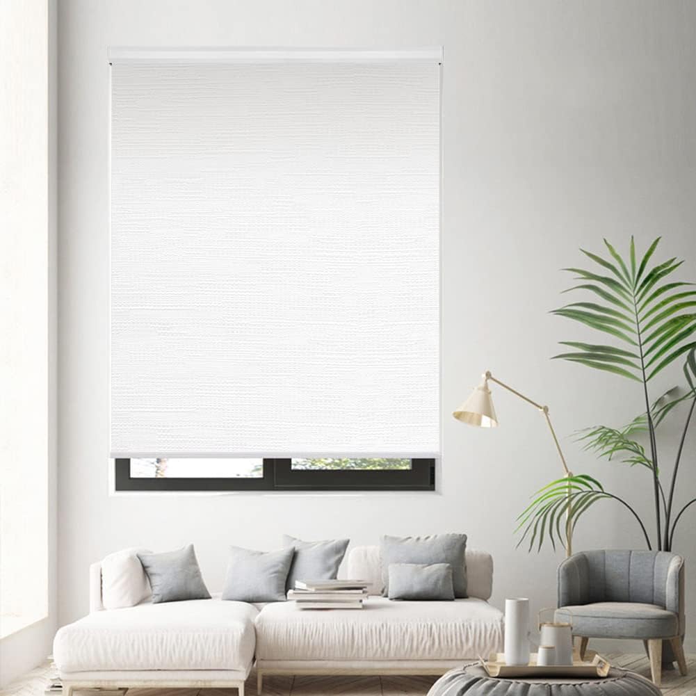ZSHINE Motorized Blinds Remote Control Window Roller Shade Rechargeable Motor Full Blackout Jacquard Series for Home Office (White)