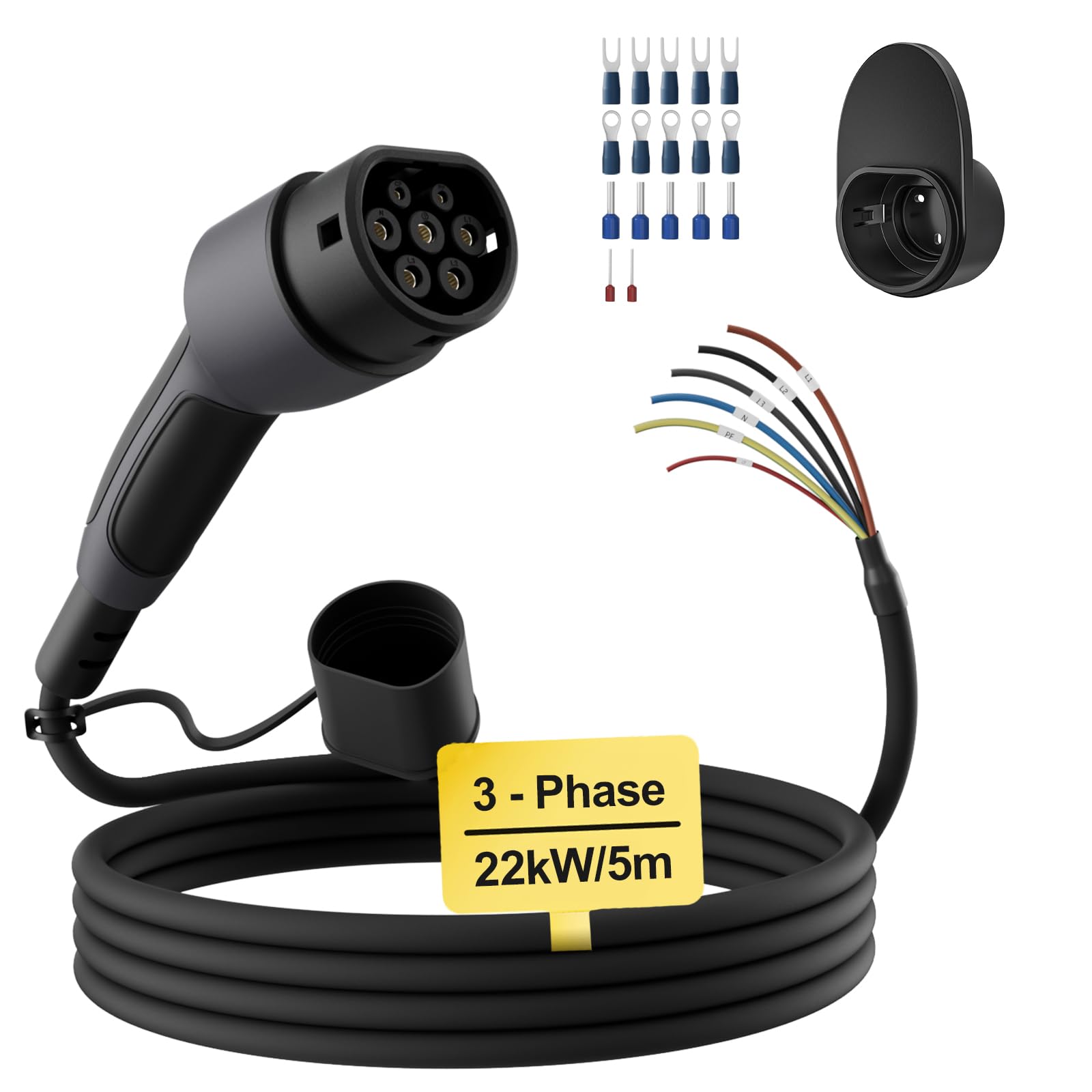 dé Typ 2 Ladekabel offenes Ende 22kW [3-Phasen| 5m| 32A] Freiem Kabelende für Wallbox/Ladestation Ersatzkabel