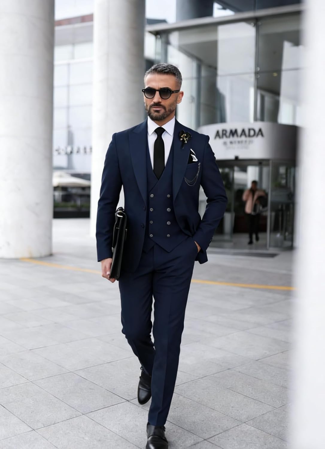 Wangyue 3 Piece Suit Slim Fit Double Breasted Mens Suits for Wedding Party Formal Prom One Button Blazer Vest Pants Sets - Image 3