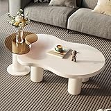Miuuod 40.94' Modern Nesting Coffee Tables Set of 2, 2 in 1 Irregular Coffee Table, with Glass Top End Table for Living Room, Bedroom, Office, Small Spaces, Easy to Assemble,Cream White