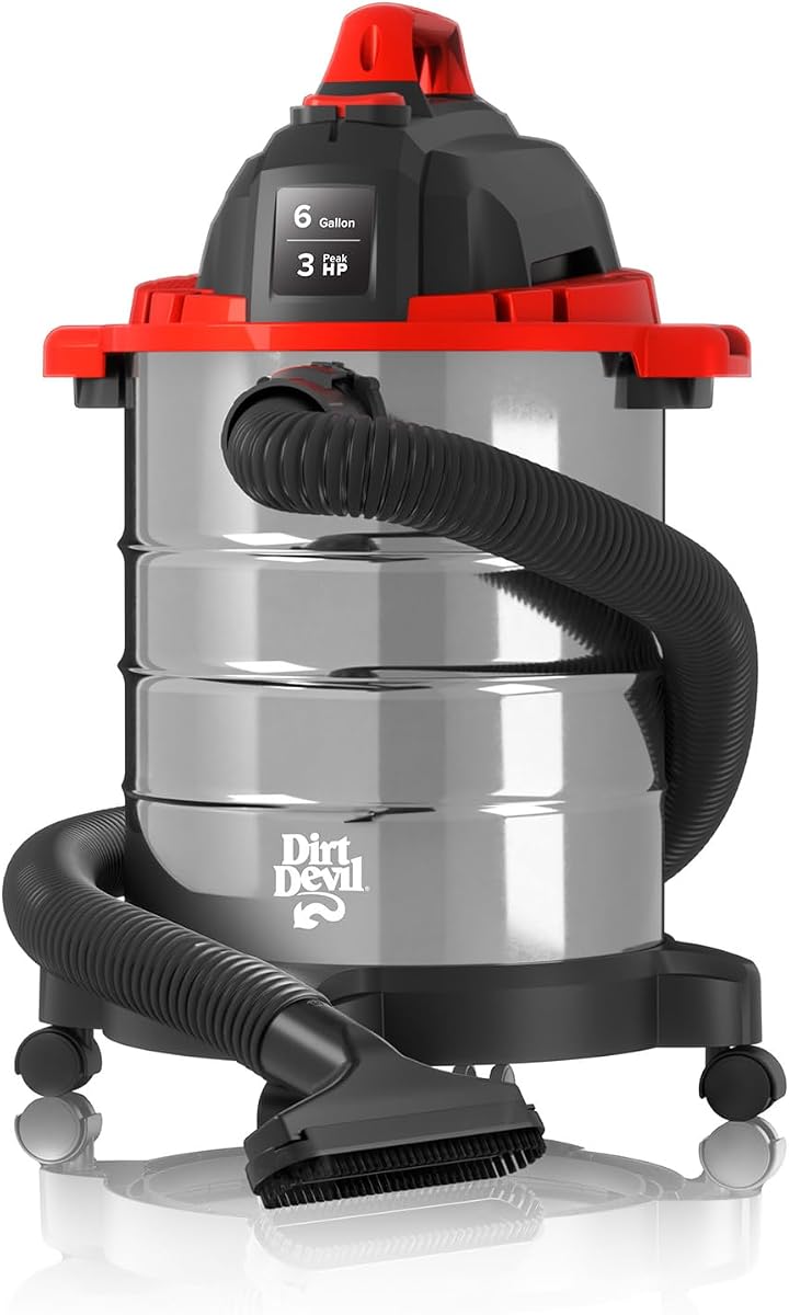 Dirt Devil 6 Gallon Corded Wet Dry Shop Vacuum, Portable | Heavy Duty Vacuum for Garage, Home, Workshop or Vehicle, Durable Design with Versatile Tools, Wet/Dry Shop Vac