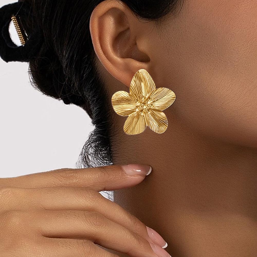 Pink Flower Earrings for Women White Floral Earring Big Statement Earrings for Women Large Purple Irregular Petal Earring Fancy Romantic Flower Stud Earrings Trendy Jewelry - Image 6