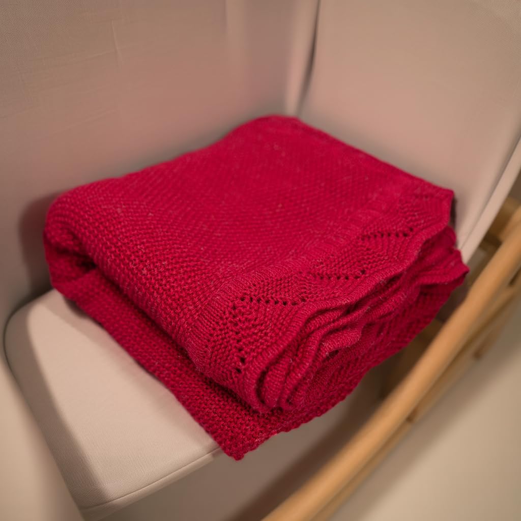 Baby Knit Blanket Soft Breathable Cotton Scallop Border Blankets Newborn Knitted Blanket Swaddle Blankets Gifts for Baby Newborn Toddler Shower Boy Girl New Mom Birthday Christmas Red 30x40