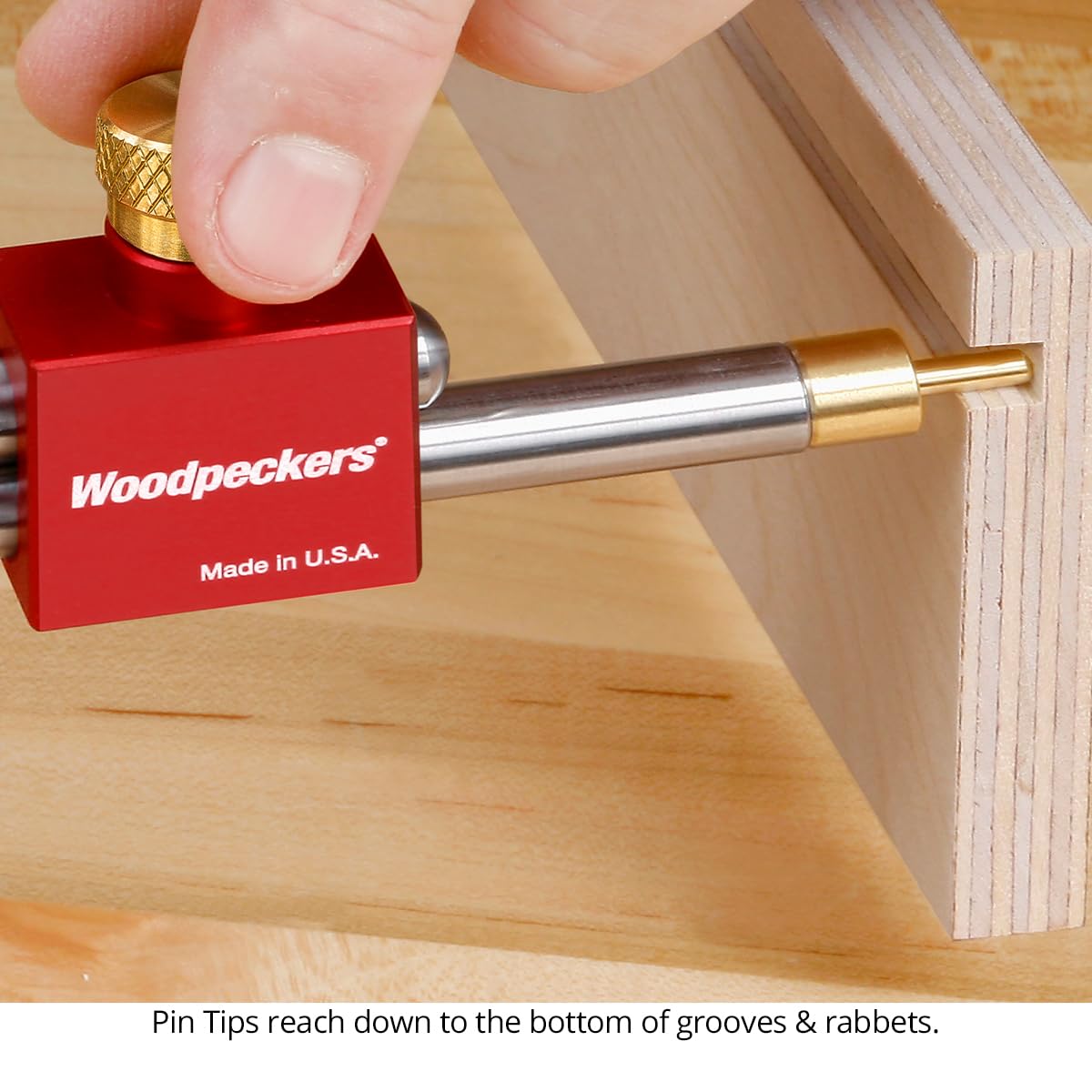 Modular Bar Gauge with Pin Tips measuring a groove