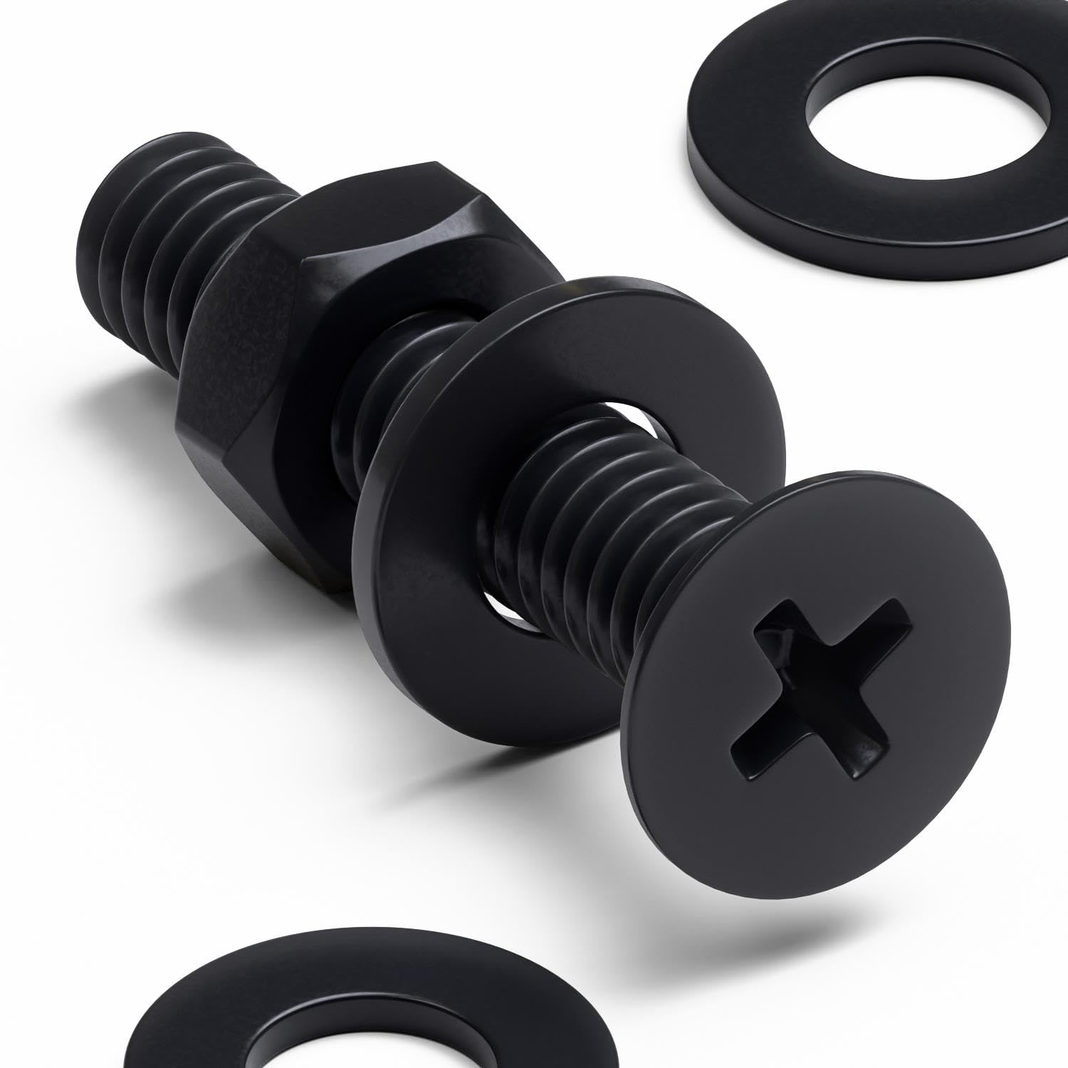50x Black Nylon Countersunk Cross Head Machine Screws, M4x20mm, Plastic Bolts, Nuts & Washers