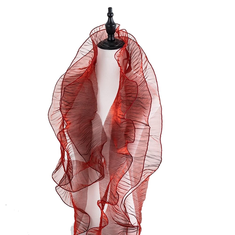 Egurs Rüschenborte 12cm Breite Plissee Organza Spitzenband Geraffte Spitzenborte Plissierter Organza Stoff Tüll Besatz Rüschen Spitzenbordüre Rüschenstoff Nähen Kleid DIY Deko Rot 10 Yard
