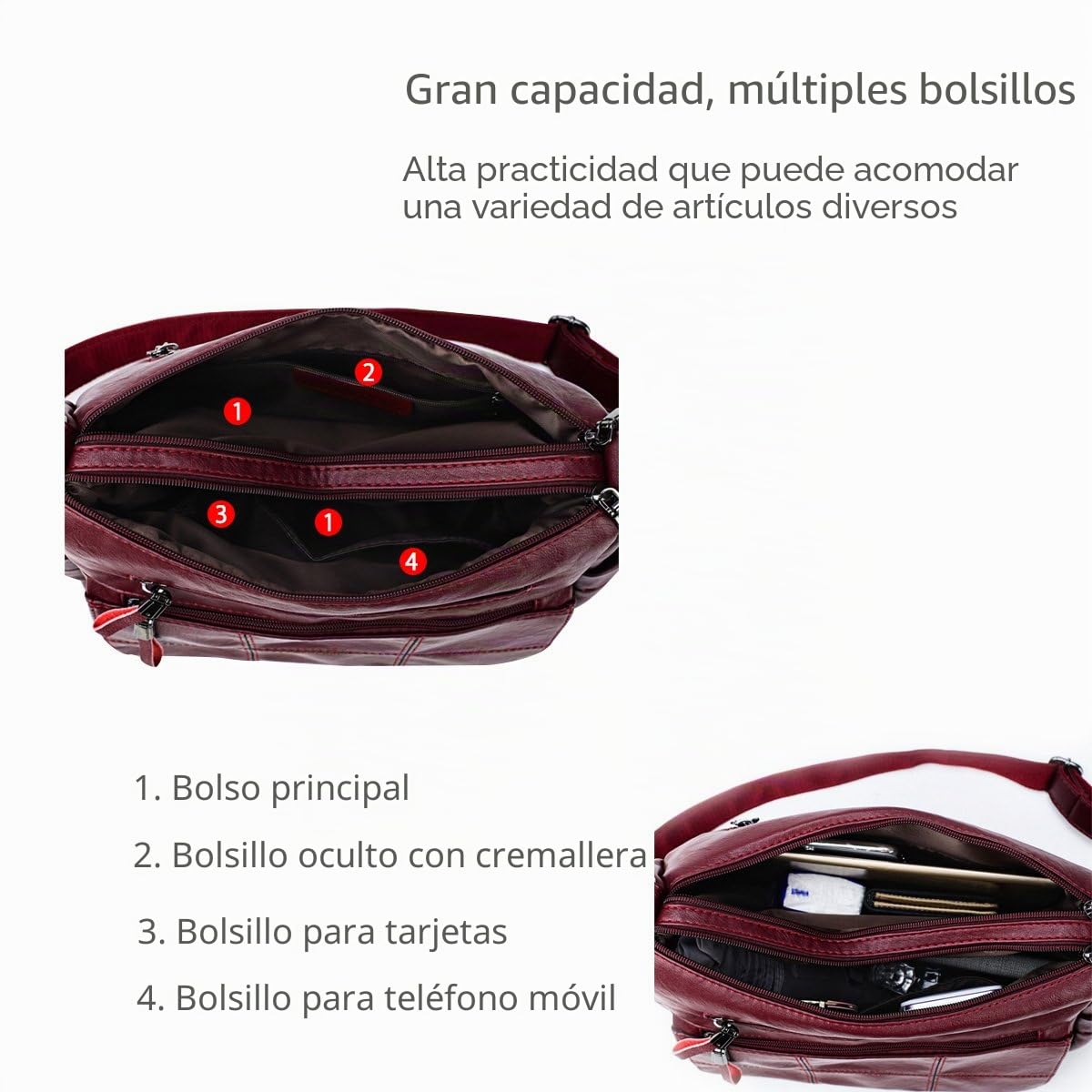 NICOLE&DORIS Bolso de Hombro Bolso de Las Mujeres Bolso de Mensajero de la Capacidad Grande del Cuero de la PU