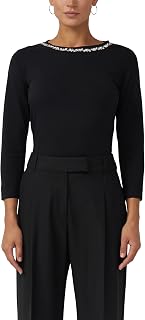 s.Oliver Damen T-Shirt – 3/4-Ärmel, Schmucksteine, Regular Fit
