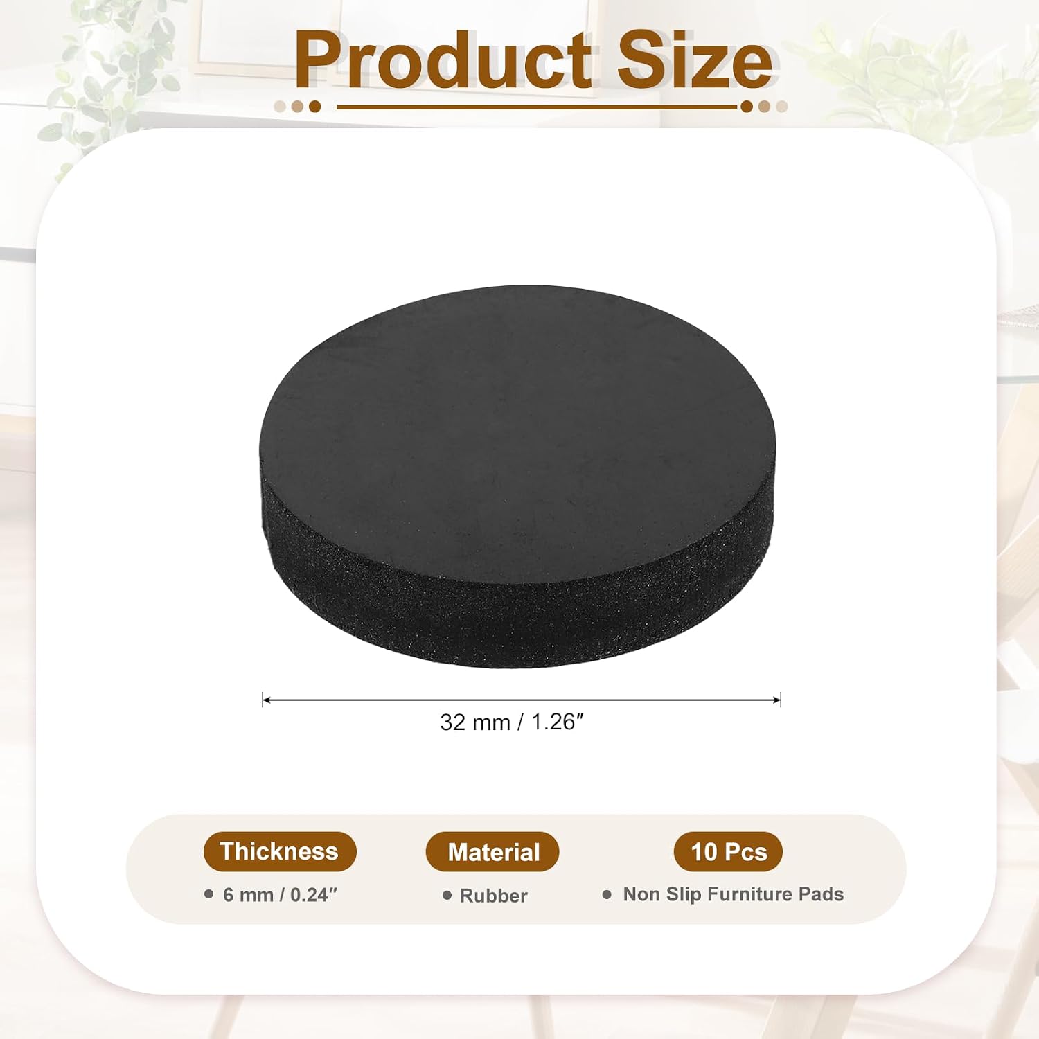 uxcell 10Pcs Non Slip Furniture Pads, 32x6mm Self Adhesive Round Rubber Furniture Grippers, Floor Protector for Chair Table Legs, Hardwood Floors and Home Appliances, Black image 2