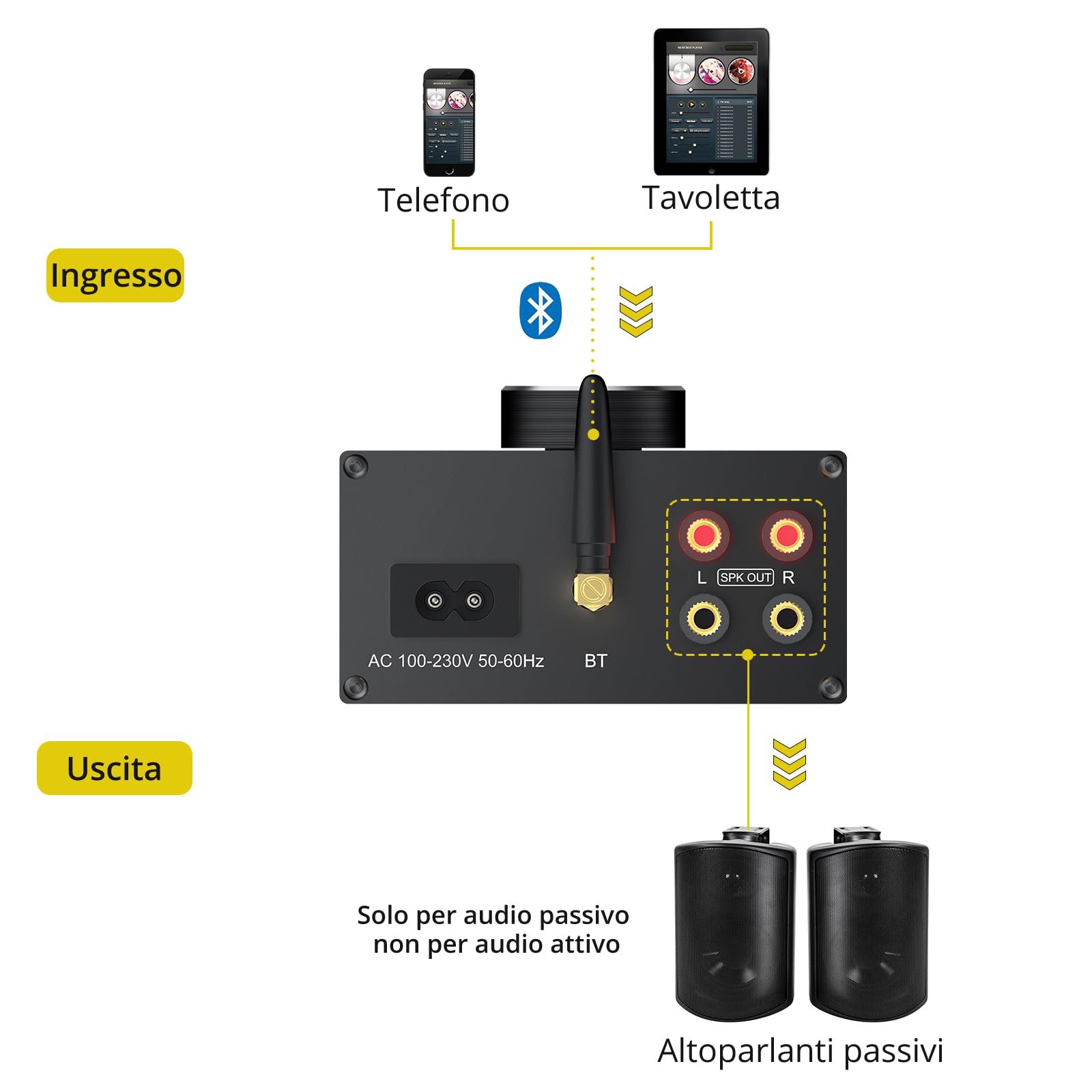 PROZOR Amplificatore Audio Esterno Potenza di picco 200W+200W Bluetooth 5.0 con Alimentazione Amplificatore 30V 5A Impermeabile con Alloggiamento TPA3221 per Patio Piscina Giardino Festa