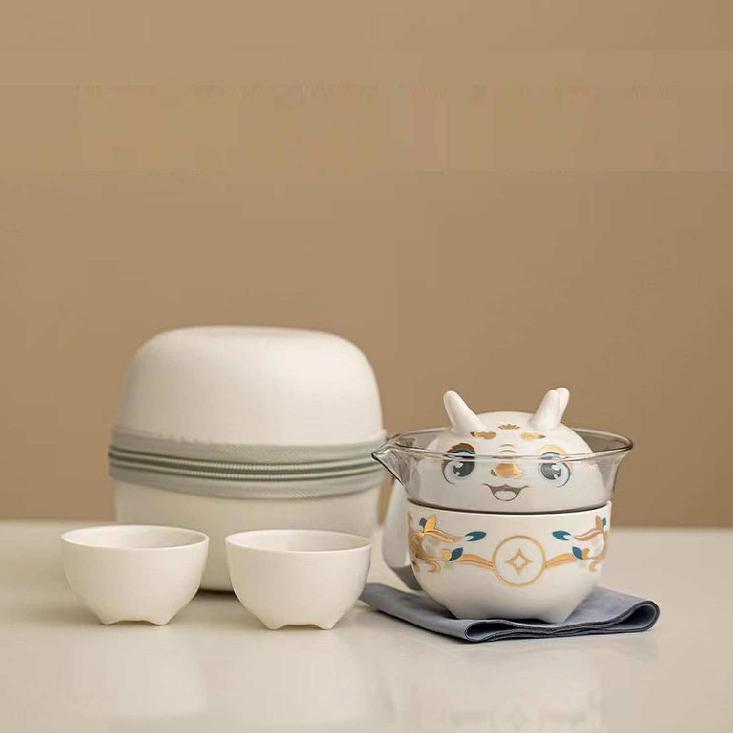 Travel Tea Set, Mini Kung Fu Tea Set,Lightweight Design with Tea Infuser Portable Bag for Outdoor Picnic (Dragon)