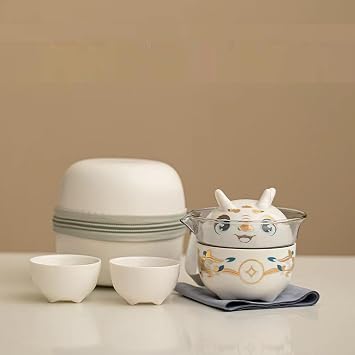 Travel Tea Set, Mini Kung Fu Tea Set,Lightweight Design with Tea Infuser Portable Bag for Outdoor Picnic Dragon