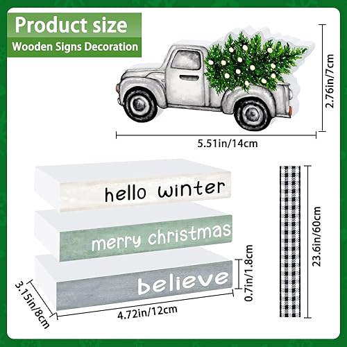 Miniatura 2 de YUJUN 4 letreros de madera de Navidad para decoración del hogar, Navidad, invierno, rústico, bandeja escalonada, libros, paquete de decoración para