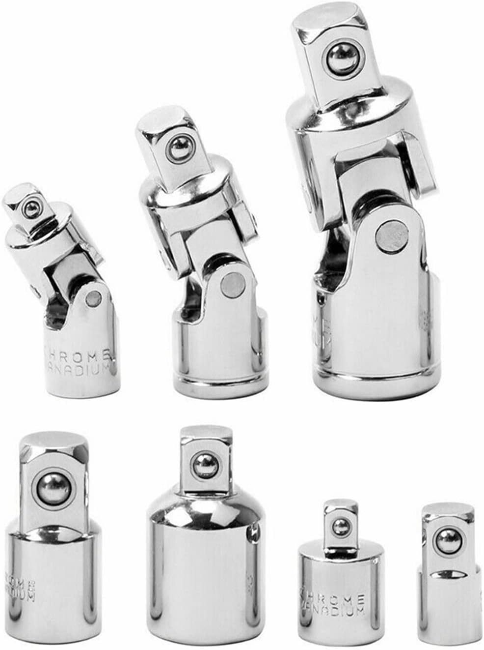 7Pcs Universal Joint Impact Socket & Adapter Set,1/4" 3/8" 1/2" Drive Socket Bit Tool 360 Degree Rotating Sleeve Adapter Drill Chuck